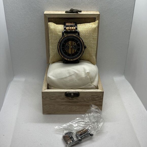 Kenon Engraved Natural Handmade Men's Wood Analog Dial Qaurtz Wrist Watch JMB66 - Picture 1 of 12